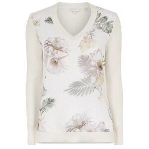 Ted Baker Kaylaaa Woodland Woven Front Sweater Brand Name Size 0-2